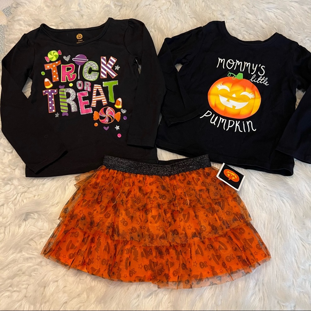 Toddler 2t Halloween Bundle 2 shirts and a skirt Pumpkin Trick or Treat Party